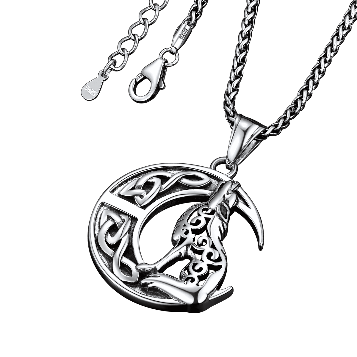Viking Celtic Crescent Moon Wolf Necklace Pendant For Men