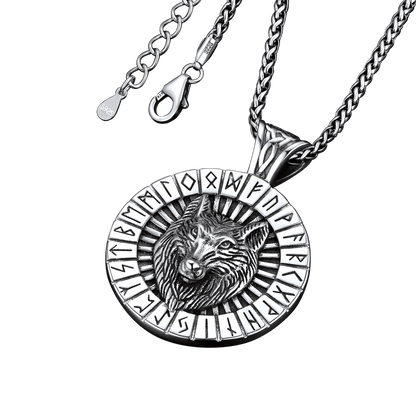 Viking Wolf Medal Necklace With Runes Jewelry For Men