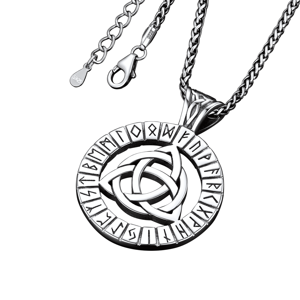 Celtic Knot Necklace with Viking Runes for Men