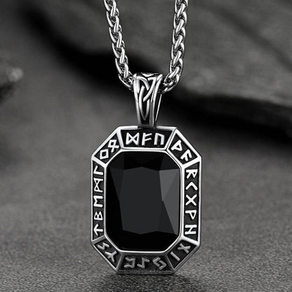 Engraved Crystal Dog Tag Necklace with Viking Runes For Men