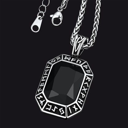 Engraved Crystal Dog Tag Necklace with Viking Runes For Men