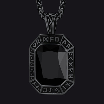 Engraved Crystal Dog Tag Necklace with Viking Runes For Men