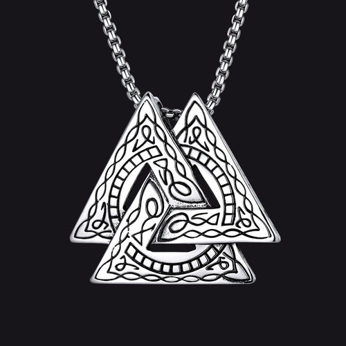 Viking Norse Odin Triangle Valknut Pendant Necklace for Men