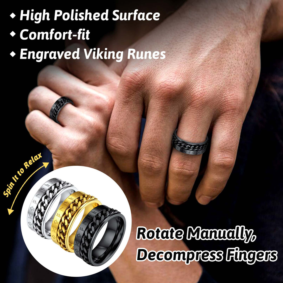 Viking Spinner Fidget Anxiety Ring for Men Women