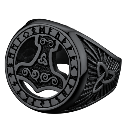 Viking Thor's Hammer Ring with Runes for Men