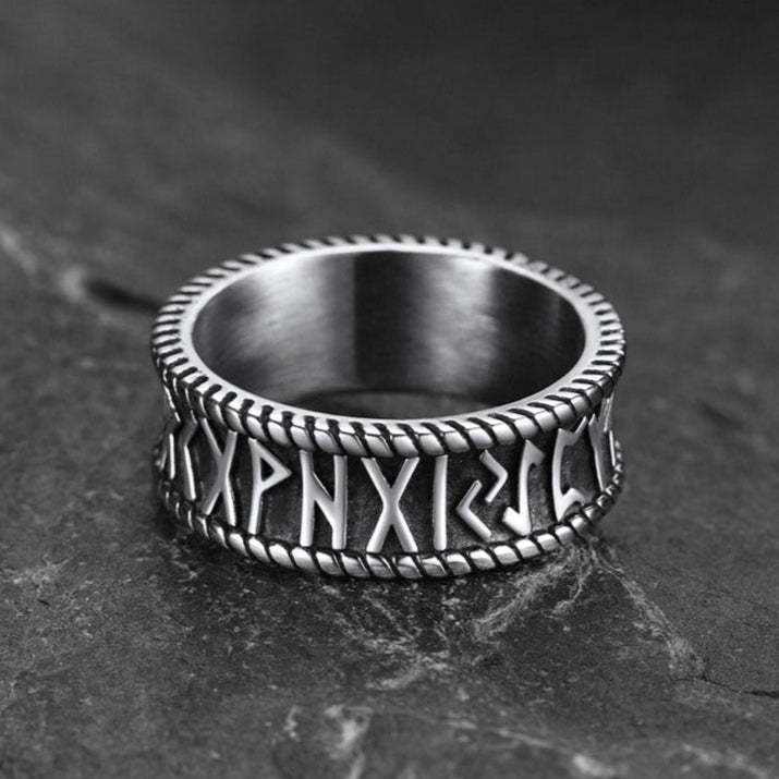 Stainless Steel Norse Viking Runes Band Ring for Men