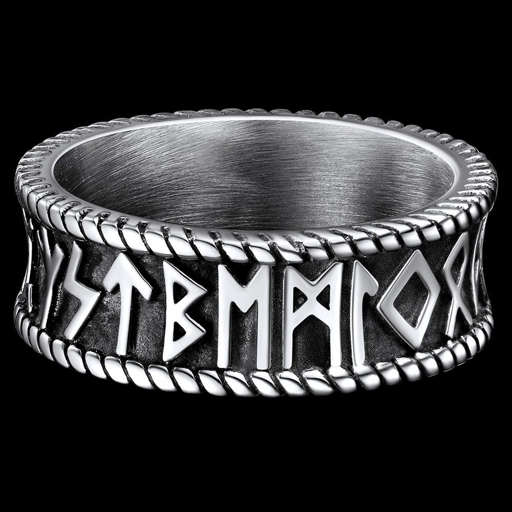 Stainless Steel Norse Viking Runes Band Ring for Men