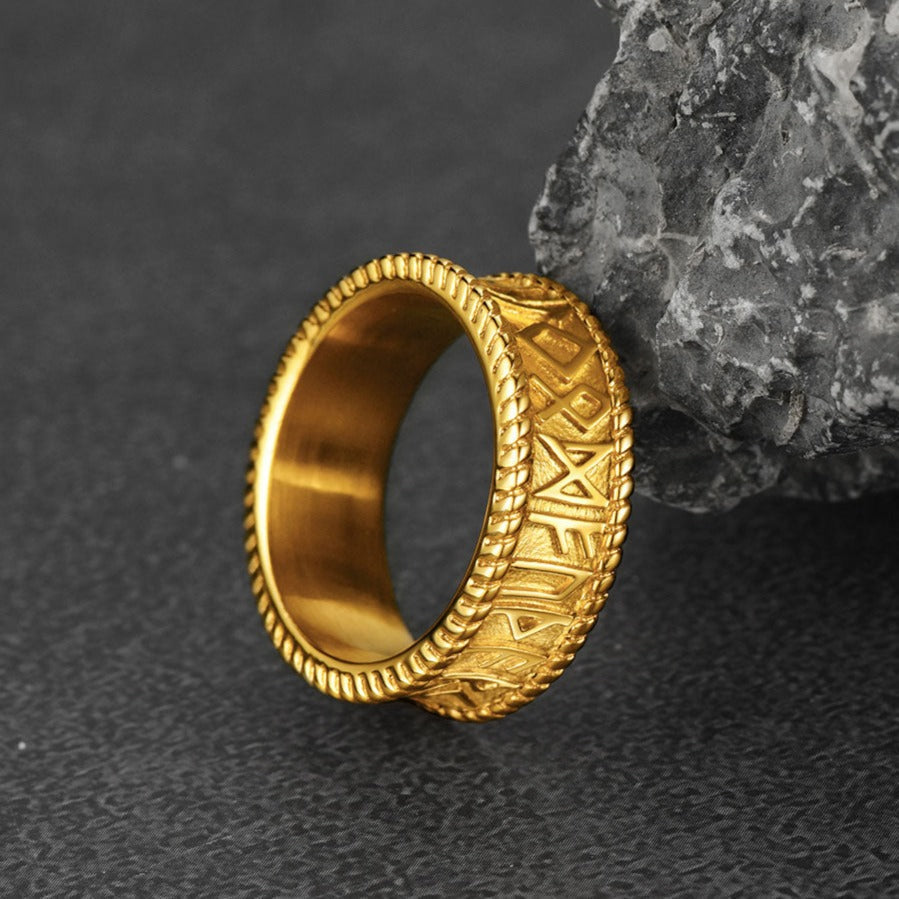 Stainless Steel Norse Viking Runes Band Ring for Men
