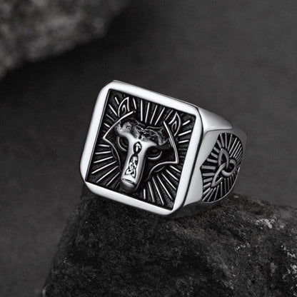 Norse Viking Wolf Signet Ring for Men