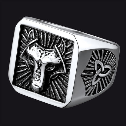 Norse Viking Wolf Signet Ring for Men