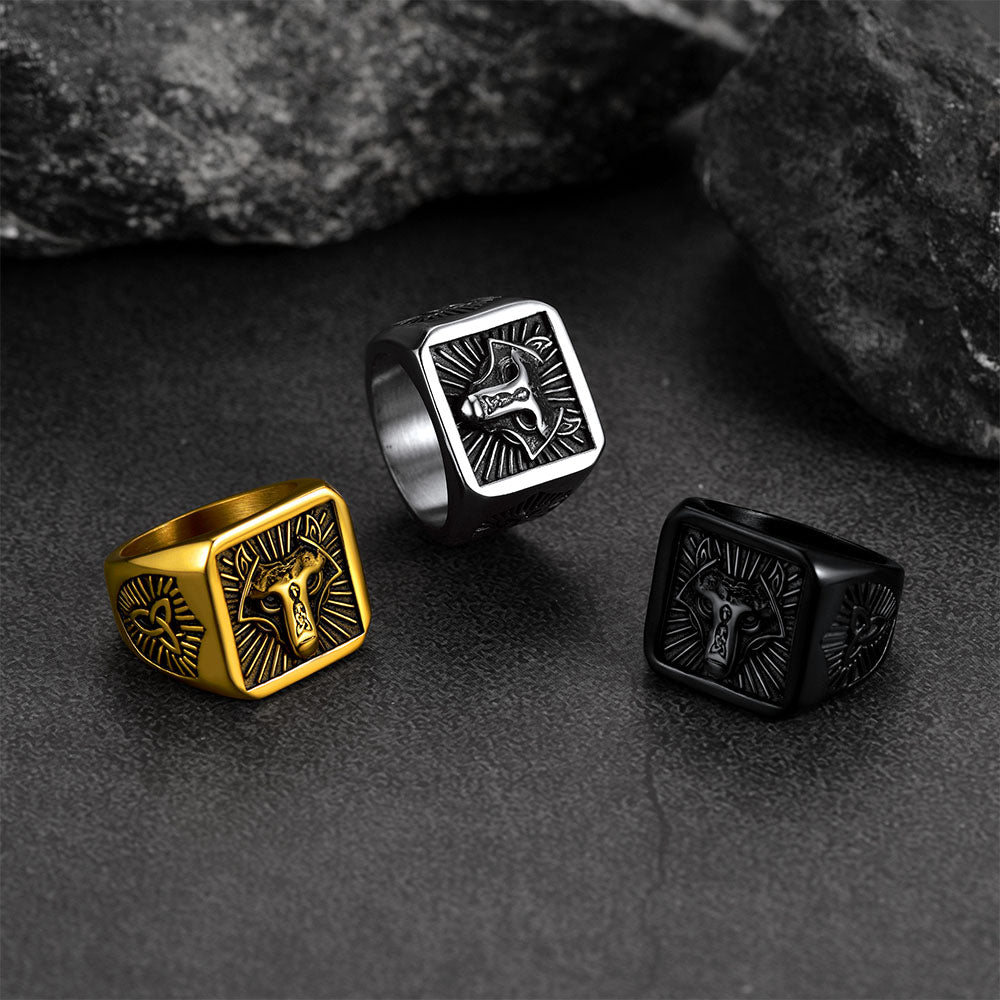 Norse Viking Wolf Signet Ring for Men