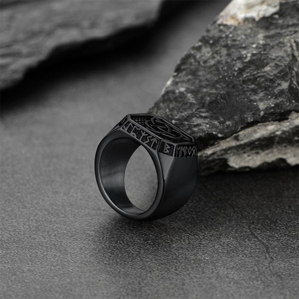 Celtic Knot Signet Ring with Viking Runes
