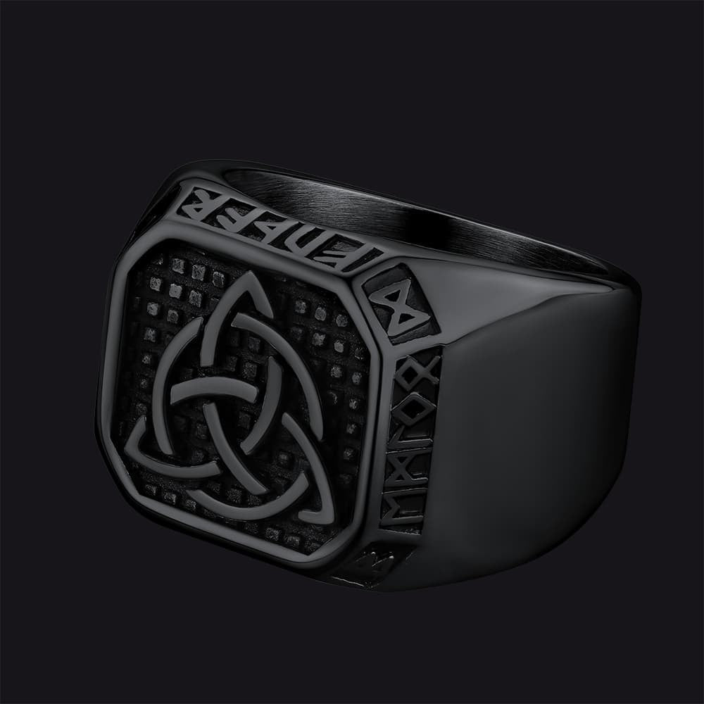 Celtic Knot Signet Ring with Viking Runes