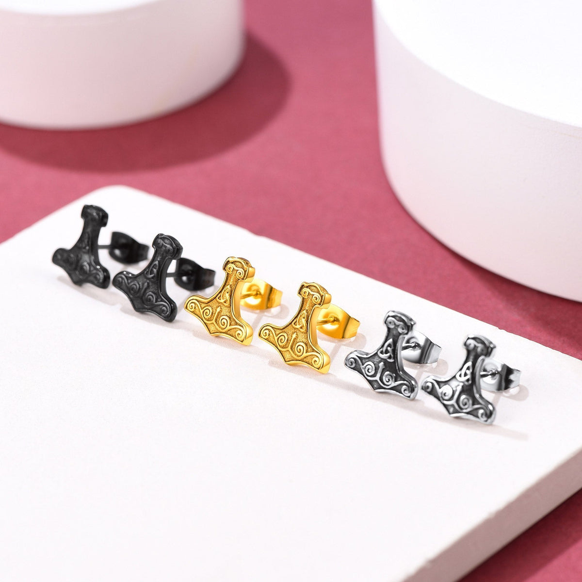 Viking Thor's Hammer Stud Earrings Amulet Jewelry for Men