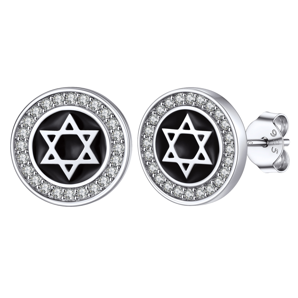 Silver Zircon Star Of David Stud Earrings for Men Women