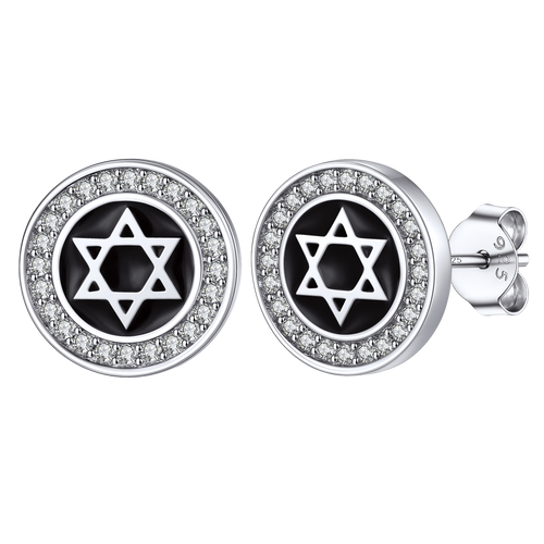 Silver Zircon Star Of David Stud Earrings for Men Women