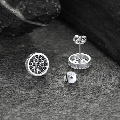 10mm Round Black Diamond Stud Earrings with Runes