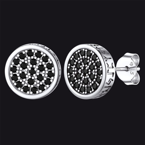 10mm Round Black Diamond Stud Earrings with Runes