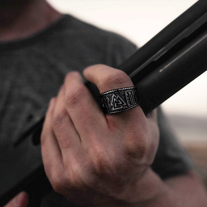 Norse Viking Valknut Ring with Rune for Men