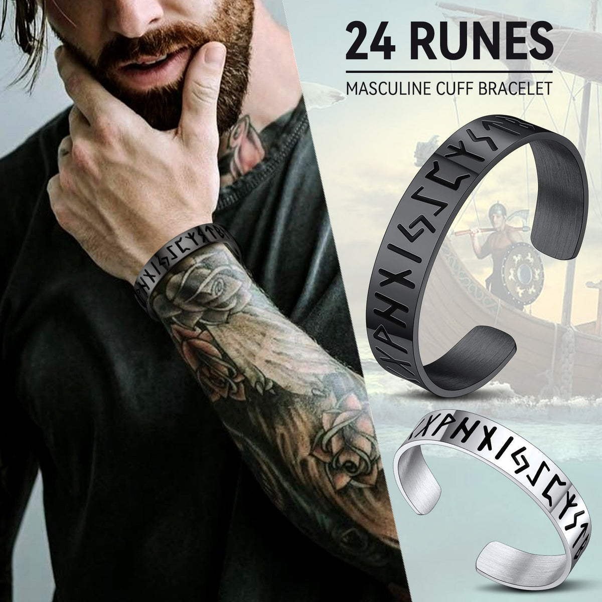 Viking Cuff Bangle Bracelet For Men