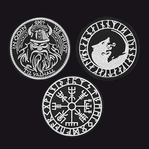 Norse Viking Compass Raven Badge Embroidered Applique Hook, 3 Pack