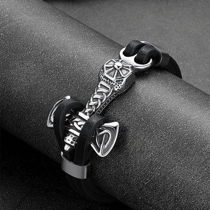 Viking Mjolnir Thor's Hammer Leather Bracelet for Men