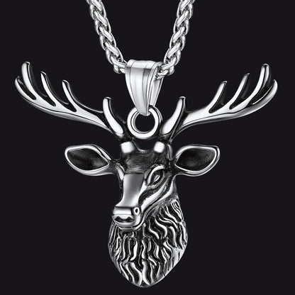 Vintage Viking Deer Necklace Pendant for Men Women