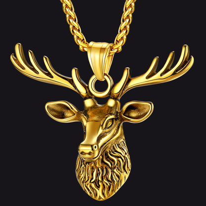 Vintage Viking Deer Necklace Pendant for Men Women