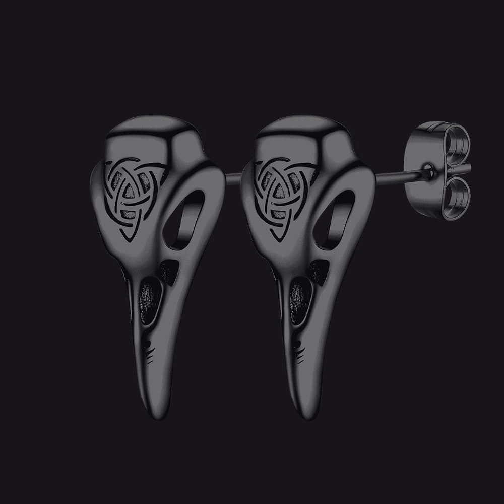 Viking Raven Skull Earrings Studs With Celtic Knot For Men