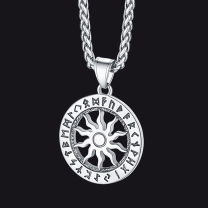 Viking Sun Wheel Rune Pendant Necklace for Men
