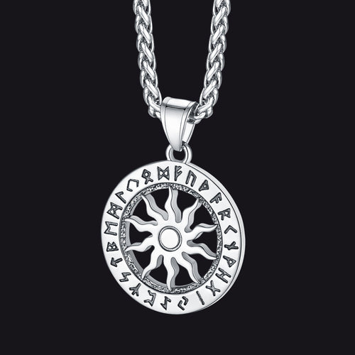 Viking Sun Wheel Rune Pendant Necklace for Men