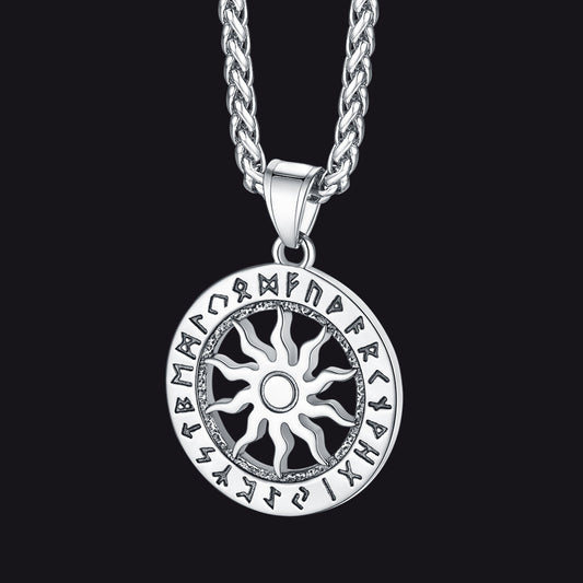 Viking Sun Wheel Rune Pendant Necklace for Men