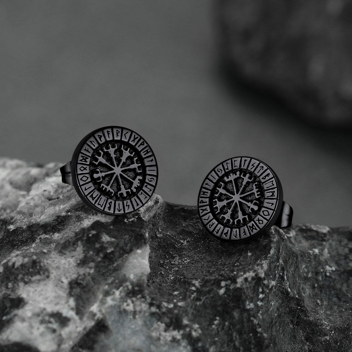 Norse Viking Compass Vegvisir Stud Earrings For Men