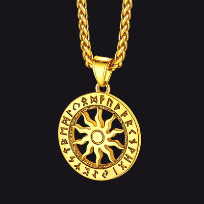 Viking Sun Wheel Rune Pendant Necklace for Men