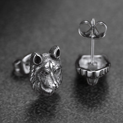 Norse Viking Wolf Stud Earrings For Men