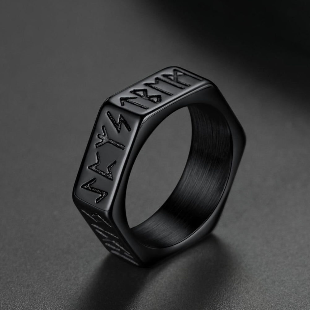 Norse Viking Hexagon Runes Band Ring For Men
