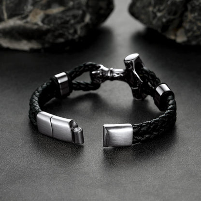 Viking Thor's Hammer Mjolnir Braided Leather Bracelet Gift For Men