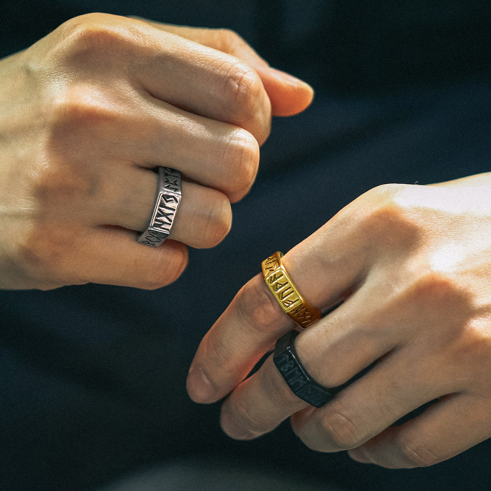 Norse Viking Hexagon Runes Band Ring For Men
