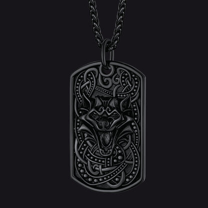 Engraved Viking Celtic Wolf Dog Tag Necklace for Men
