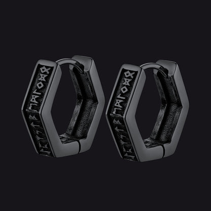 Viking Hexagon Runes Hoop Earrings For Men