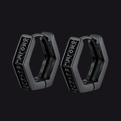 Viking Hexagon Runes Hoop Earrings For Men