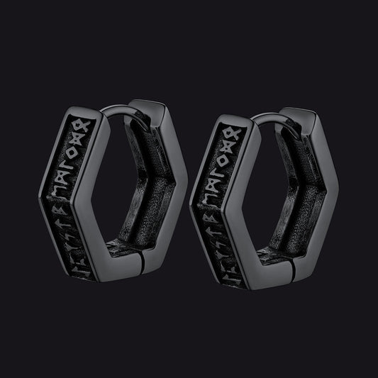 Viking Hexagon Runes Hoop Earrings For Men