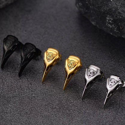 Viking Raven Skull Earrings Studs With Celtic Knot For Men
