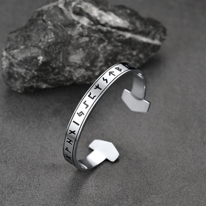 FaithHeart Viking Futhark Runes Cuff Bracelet For Men