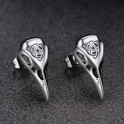 Viking Raven Skull Earrings Studs With Celtic Knot For Men