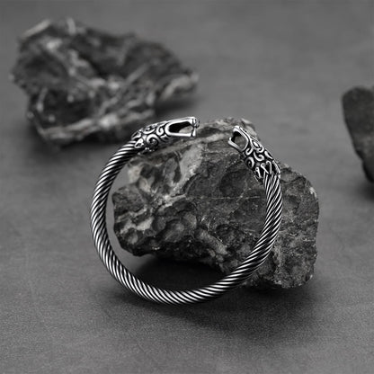 Viking Bracelet Norse Wolf Heads Cuff Bangle For Men