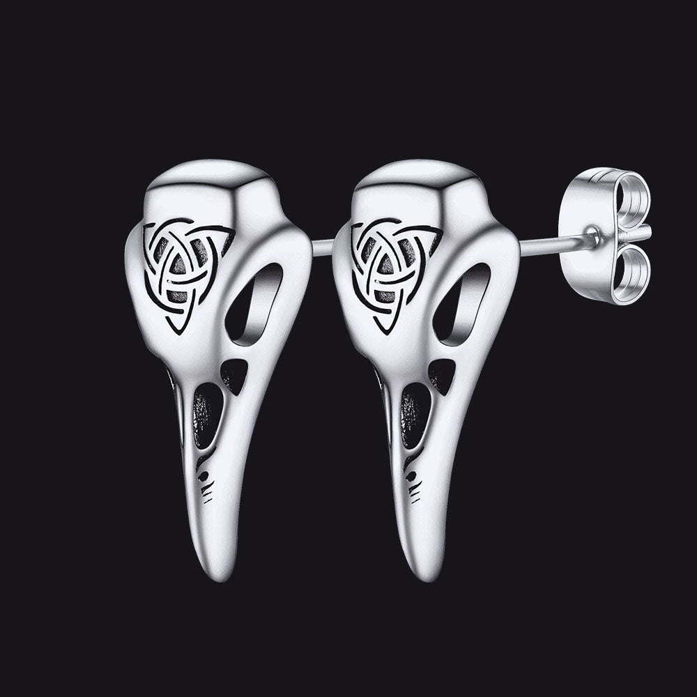 Viking Raven Skull Earrings Studs With Celtic Knot For Men
