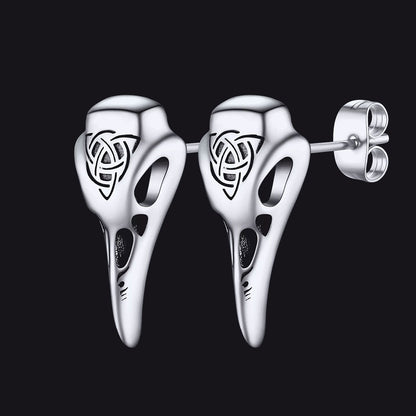 Viking Raven Skull Earrings Studs With Celtic Knot For Men