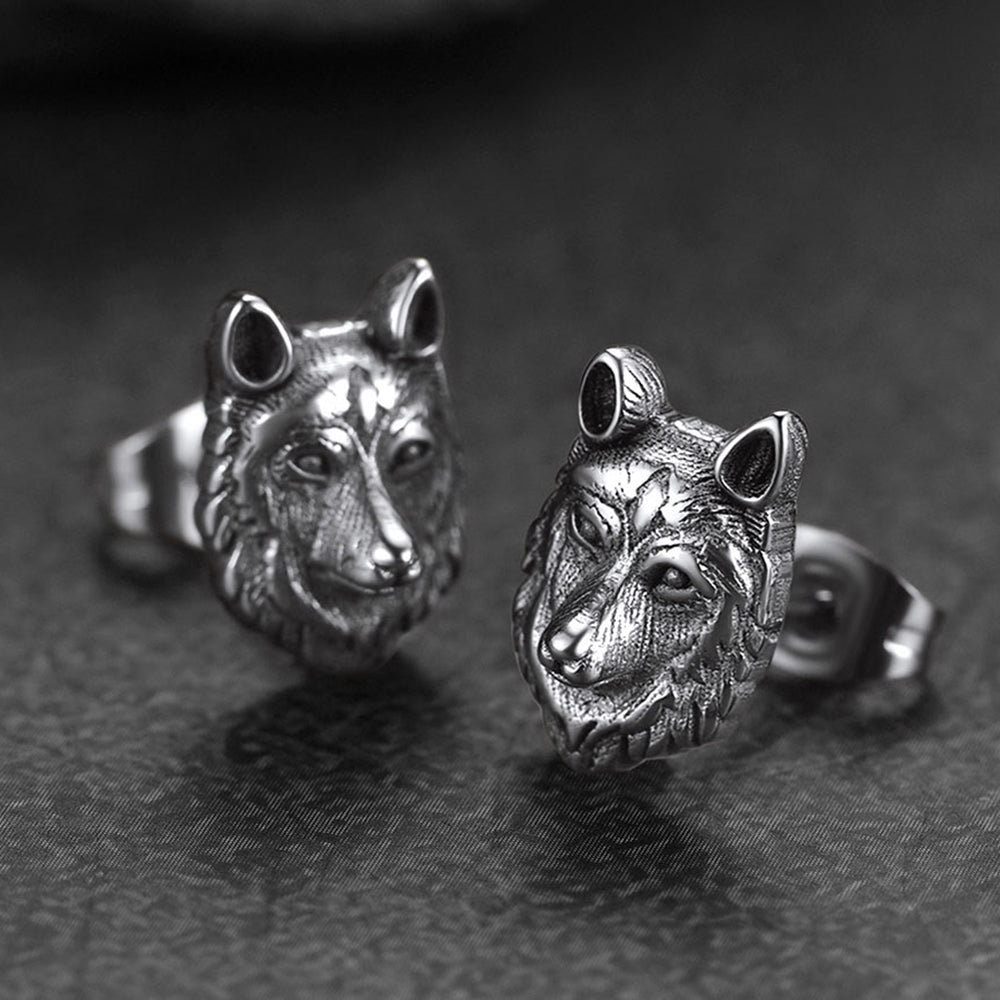 Norse Viking Wolf Stud Earrings For Men