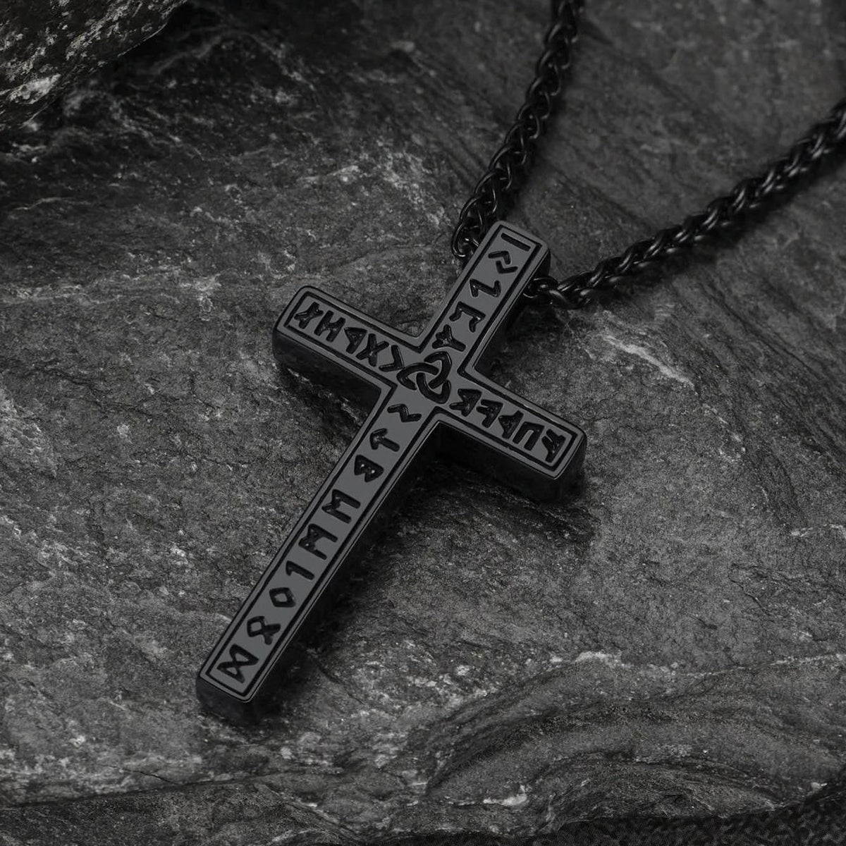 Viking Rune Cross Pendant Necklace for Men